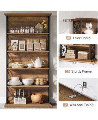 6-Tier 71" Industrial Bookshelf with Metal Frame, Freestanding Open Shelves for Home, Office & Living Room.