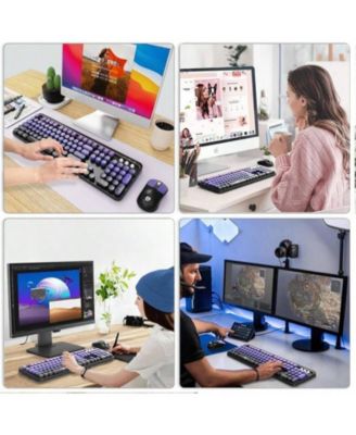 + 2.4GHz Wireless, Quiet, Slim, Round Keys, Cute Design, Black Purple + Keyboard & Mouse Combo