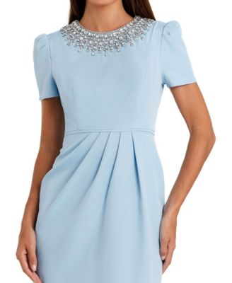 Women's Short Sleeve Rhinestone Neckline Sheath Dress