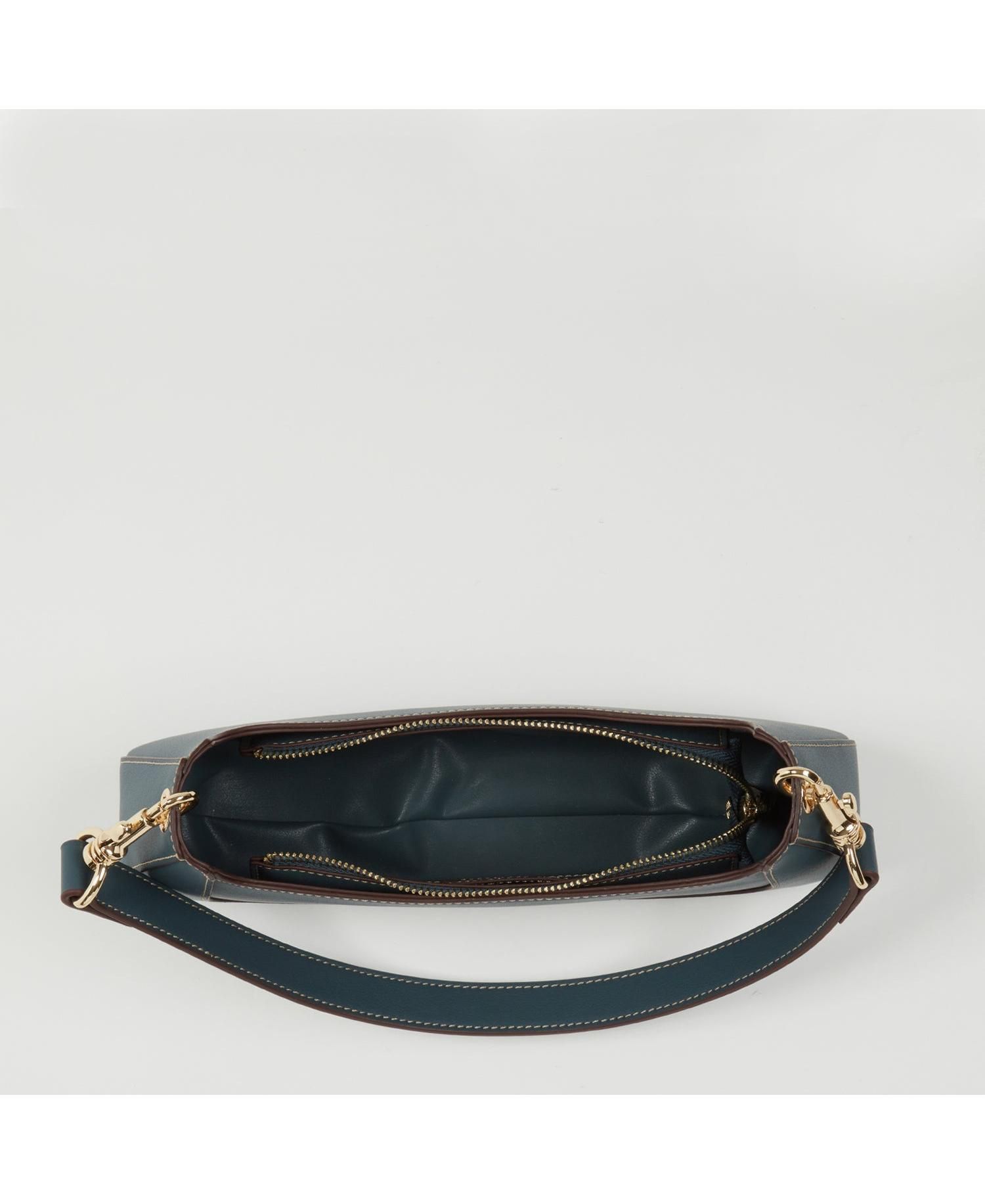 East West Teal Blue Leather Baguette Shoulder Bag
