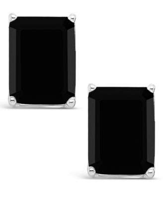 Black Onyx Stud Earrings in 14k White Gold (Also in Aquamarine)