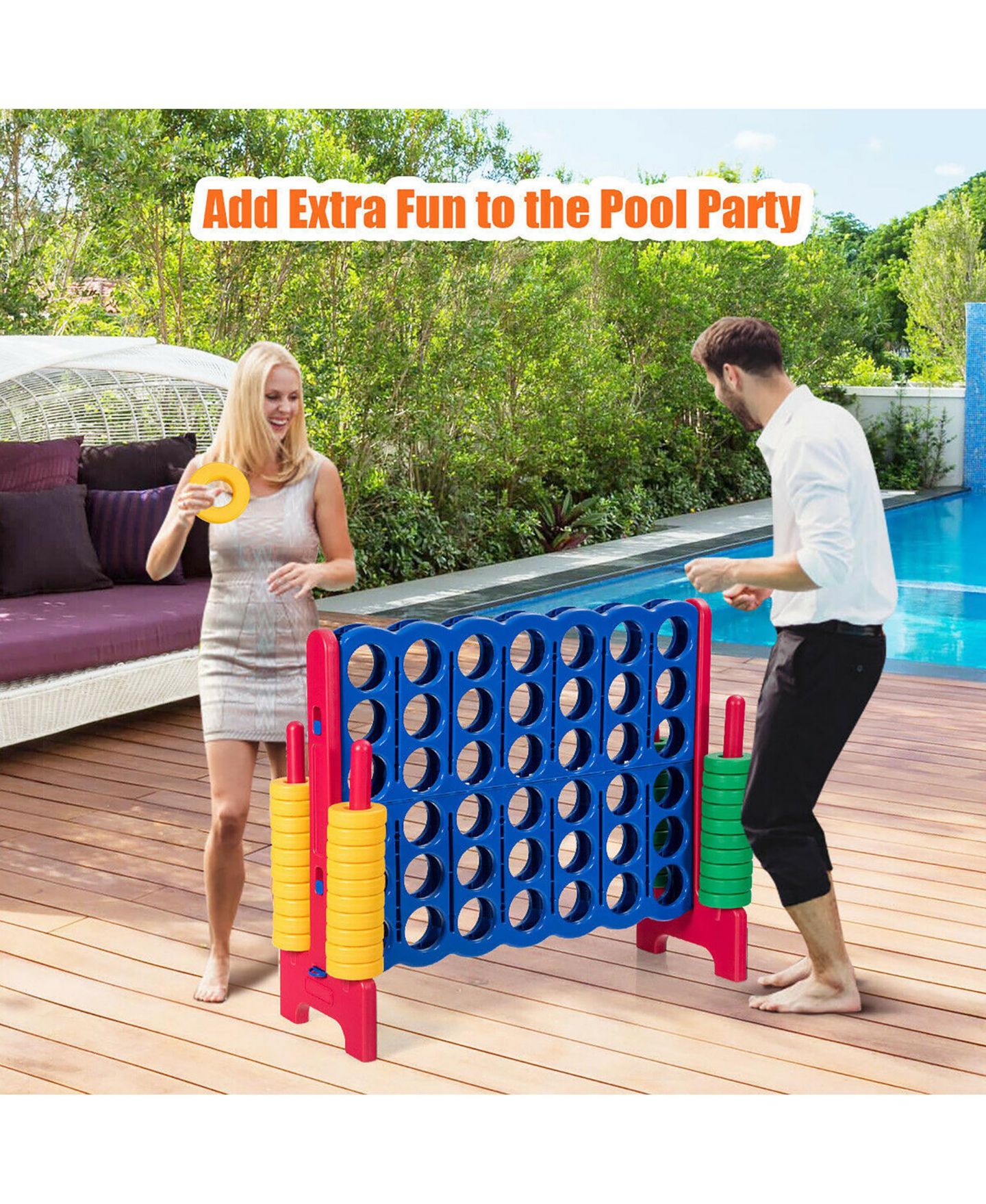 Детская настольная игра Costway 4-to-Score Giant Outdoor Board Game, Ages 3+, цвет: Синий — фото 6