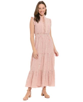 Women's Striped Tiered Ruffle-Trim Maxi Dress