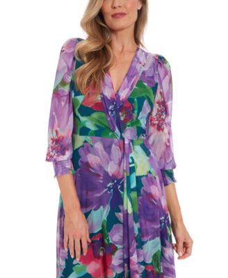 Women's Shirred Surplice Twist Bishop-Sleeve Maxi Dress