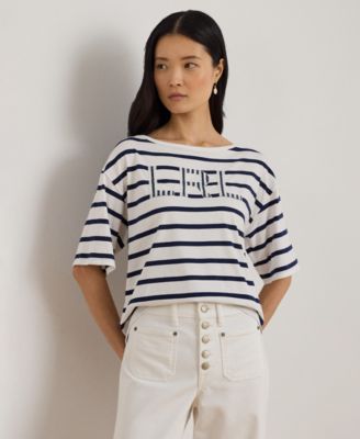 Petite Striped Beaded-Logo T-Shirt