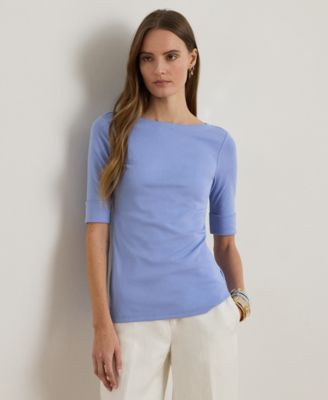 Petite Boat Neck Elbow-Sleeve Top