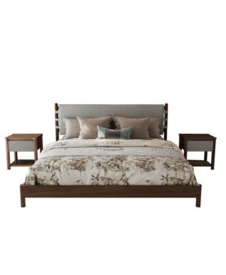 Streamdale Modern Queen Bed Frame Set with 2 Nightstands, Light Gray Wood Platform Bed