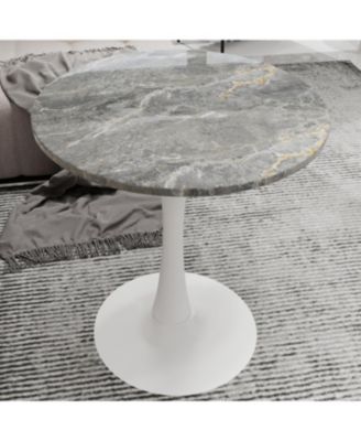  27.6" White Mid-Century Modern Dining Table with Round Marble Top