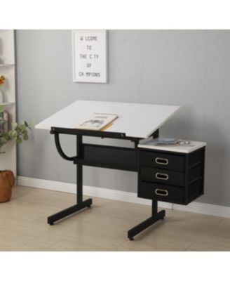 Streamdale White Adjustable Drafting Drawing Table with Stool & 3 Drawers