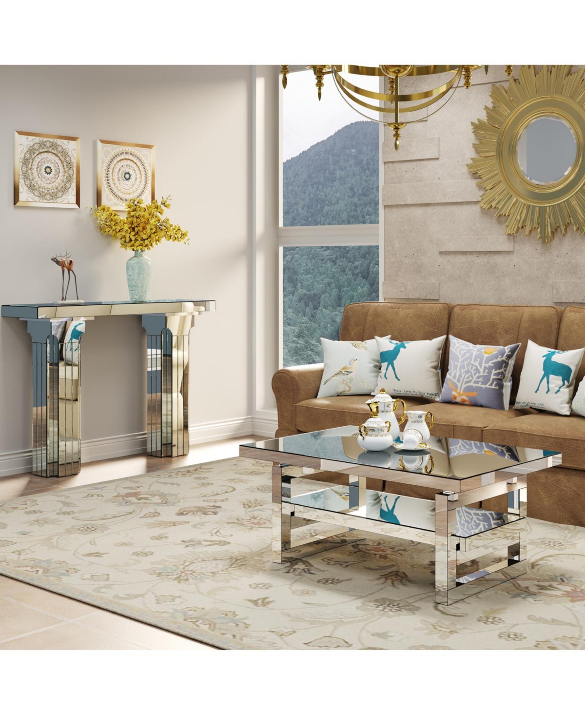Streamdale Mirrored Console Table Bling Silver Mirror Entryway Desk Modern Rectangle Sofa Table