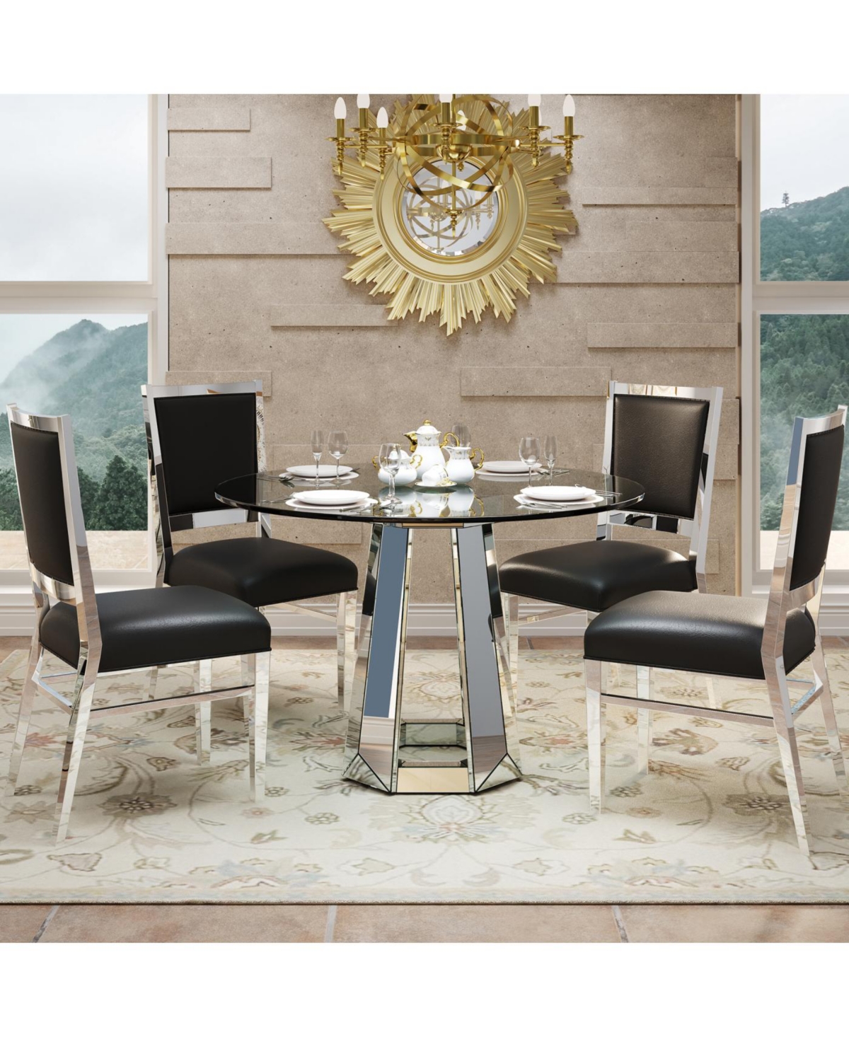 Streamdale Furniture Modern minimalist round glass dining table with round base