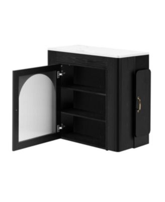 Extendable Dining Table with 3 Leaves & Rolling Island (Black/Marble White)