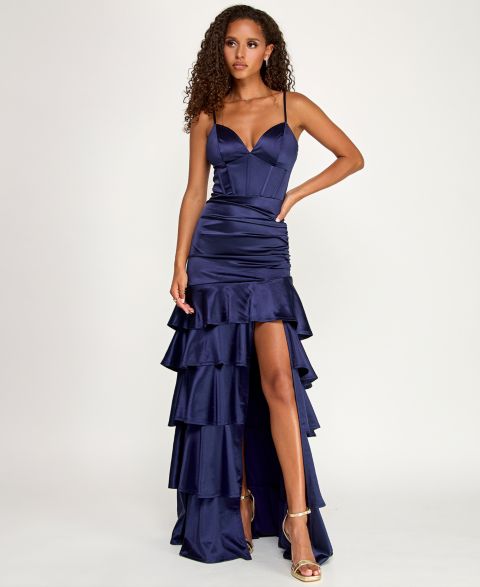 Женская юбка Emerald Sundae Juniors' V-Neck Tiered Skirt Gown, цвет: Тёмно-синий