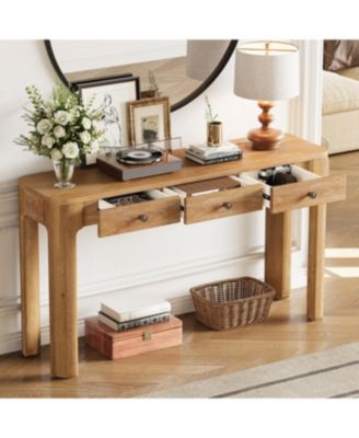 Streamdale Rustic Console Table with Curved Corners, 3 Drawers