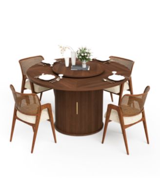 55" Round Dining Table for Six with Storage & Rotating Tray (Walnut)