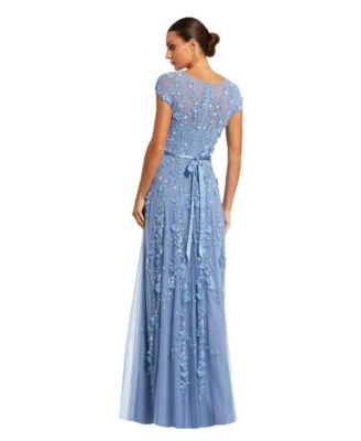 Women's Floral Embellished Short Sleeve Mesh Gown