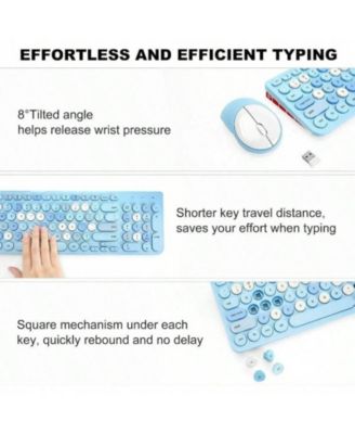 Wireless Keyboard & Mouse Combo, Typewriter Style with Round Keycaps, 2.4GHz for Computer, Desktop, Laptop - Blue