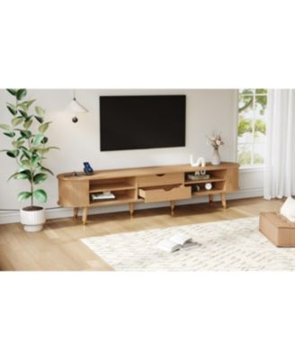 Wooden Oval Fluted TV Stand with Charging Station & Sliding Door (Up to 80