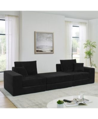 Modular Cloud Sectional Couch, Modern L-Shaped Sofa with Ottoman, Black