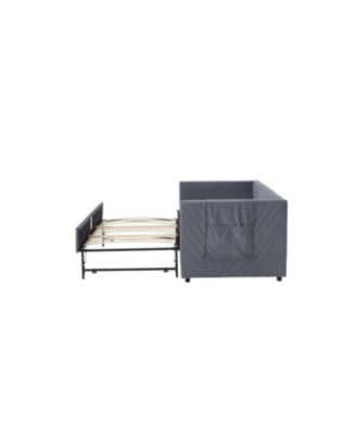 Streamdale Twin Upholstered Daybed with Trundle, USB, Side Pockets - Grey