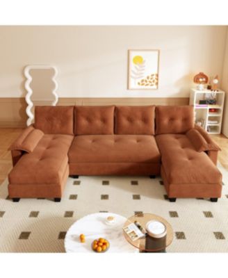 Streamdale 104.7" U-Shaped Sleeper Sofa with Pull Out Bed, Convertible Couch Bed, Orange