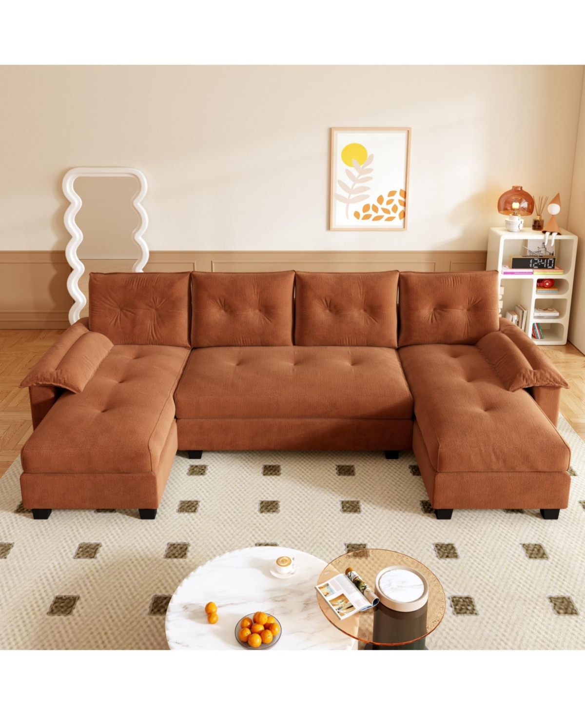 Streamdale 104.7" U-Shaped Sleeper Sofa with Pull Out Bed, Convertible Couch Bed, Orange