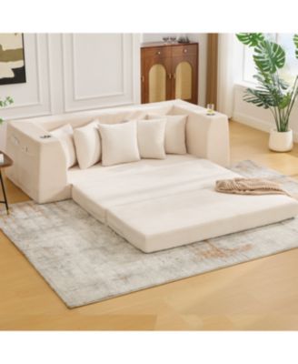 Streamdale Corduroy Convertible Sofa Bed with 5 Pillows, No Assembly, Side Pocket