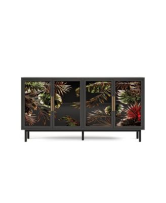 Streamdale 60.3" 4-Door Buffet Cabinet, Glazed Art Storage, Retro Console Table
