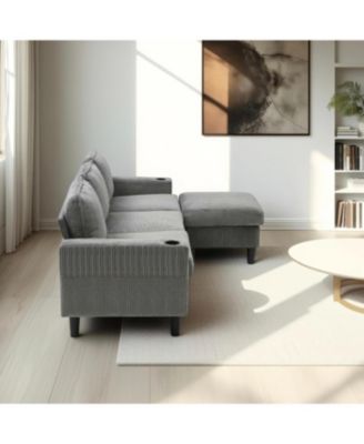 Streamdale Light grey 3-seat combo sofa with storage ottoman, L-shaped sectional couch