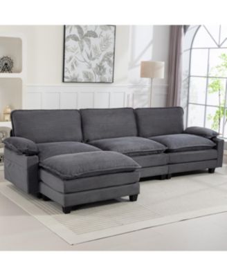 3+1 L-Shaped Corduroy Sofa with Ottoman, Cloud Couch for Living Room.