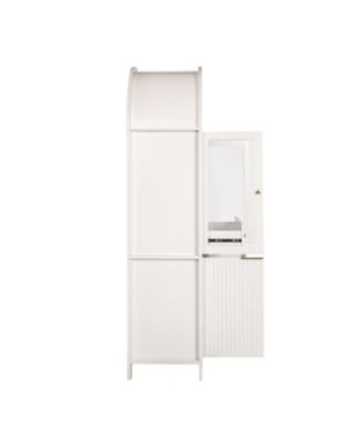 71" Fluted Tall Arched Pantry Cabinet with Hidden Drawer & Glass Door, White