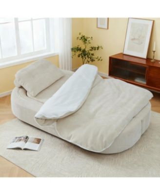 Modern Floor Sofa with 2 Pillows, Convertible Corduroy Sleeper Sofa Bed