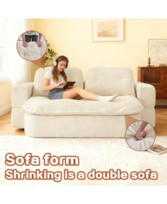 Modern Floor Sofa with 2 Pillows, Convertible Corduroy Sleeper Sofa Bed