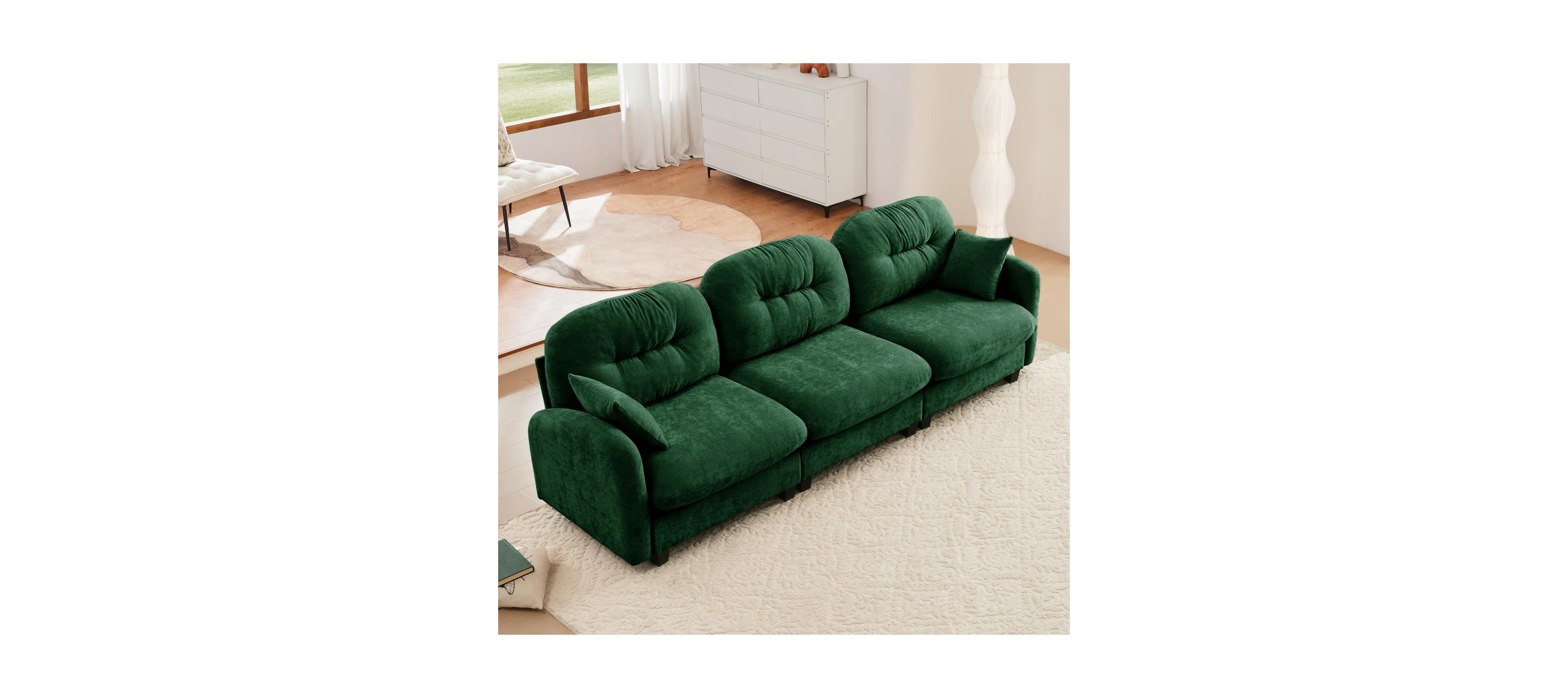 Streamdale Furniture Streamdale Three-Seater Modular Sectional Couch, Soft Chenille Fabric, Green
