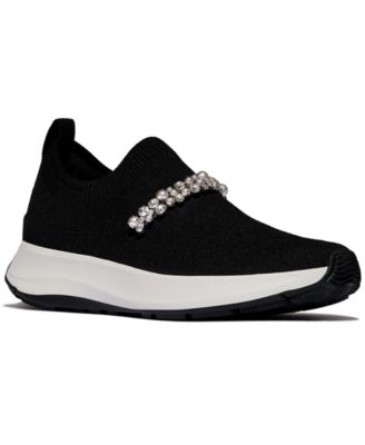 Women's F-Mode Flow Imitation Pearls and Crystal Knit Slip-On Sneakers