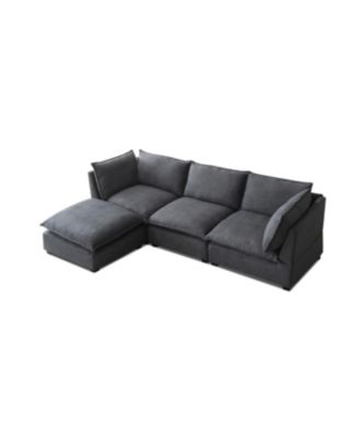 Streamdale Modern Linen Sectional Sofa with Convertible Ottoman - Grey