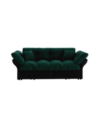 74.8" Queen Pull Out Sofa Bed, 3-in-1 Convertible Sleeper Tufted Sofa with 2 Pillows, Green