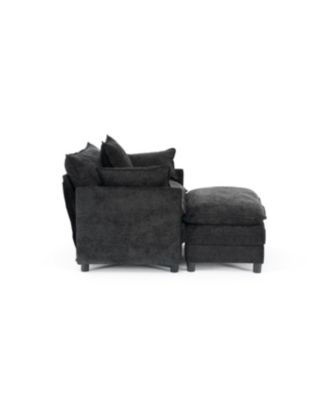Streamdale Modern Accent Chair with Ottoman, Black Chenille