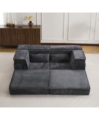 Compression Sofa, Convertible Floor Sofa Bed, Modern Oversized Loveseat, Dark Grey