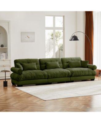 Streamdale Extra Large 3 Seat Modern Velvet Sofa, Oversize, Comfortable, Olive Green
