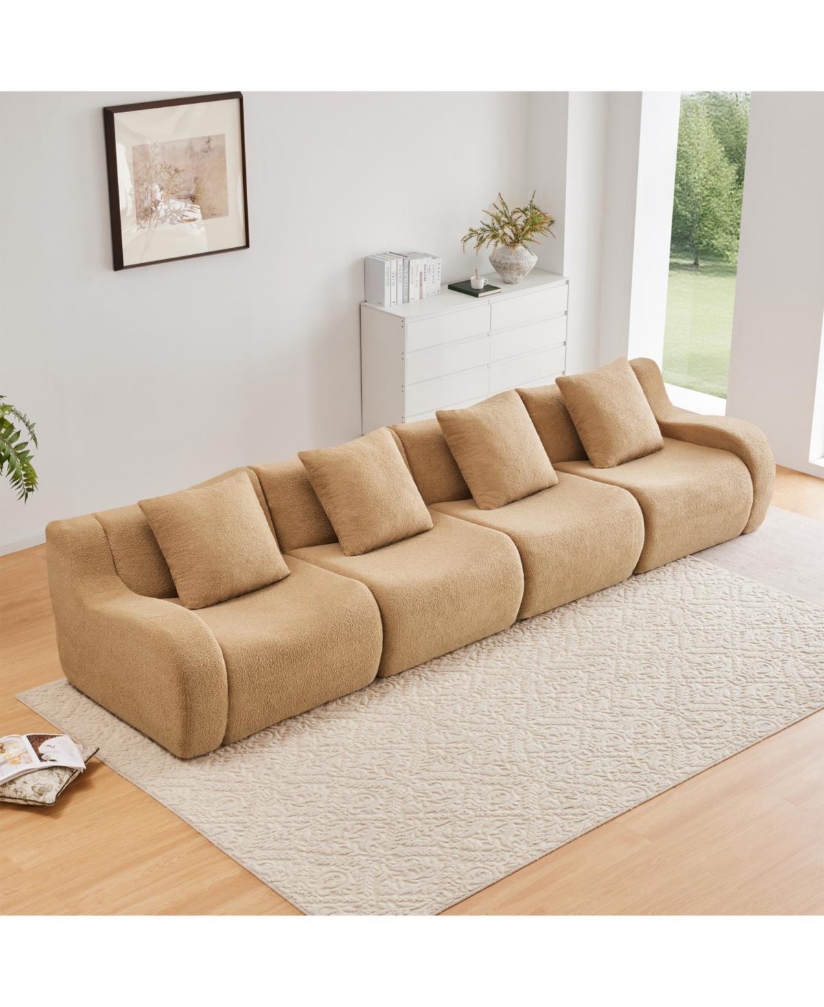 Streamdale Furniture 4-Seat Boneless Sofa, Teddy Fabric, No Assembly, Camel