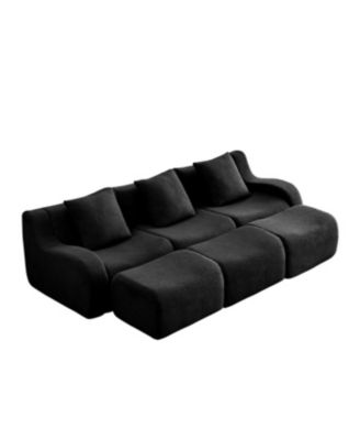 Three-Seat Boneless Sofa, Teddy Fabric, No Assembly, Black