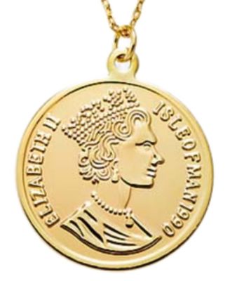 Large Vintage Gold Plated Coin Pendant Necklace