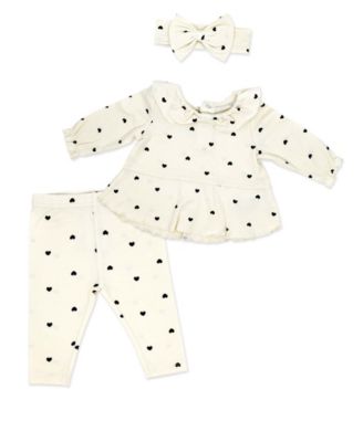Baby Mode - Baby Girls' Tiny Hearts Print Top, Leggings and Headband, 3-Piece Set