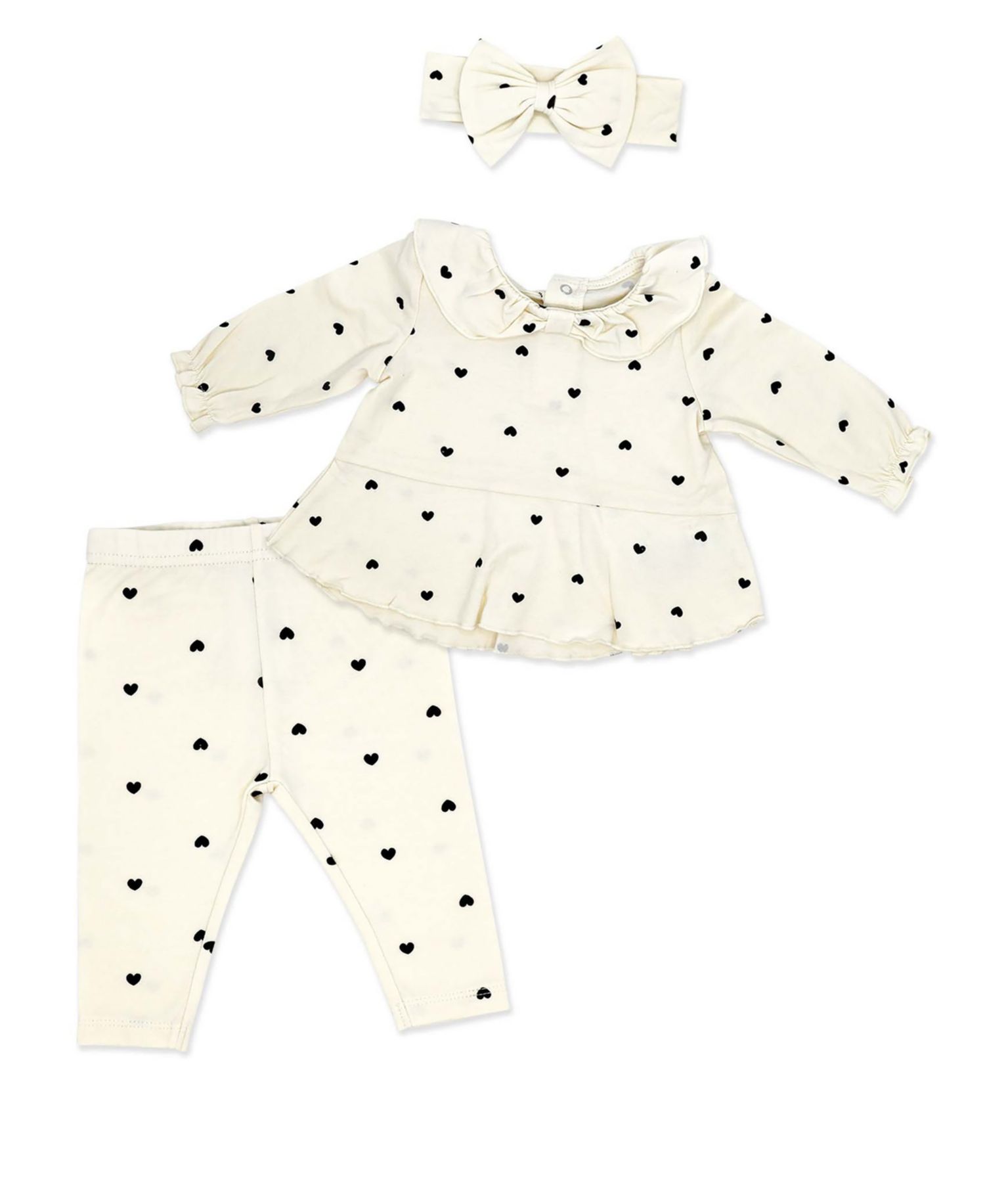 Baby Girls' Tiny Hearts Print Top, Leggings and Headband, 3-Piece Set