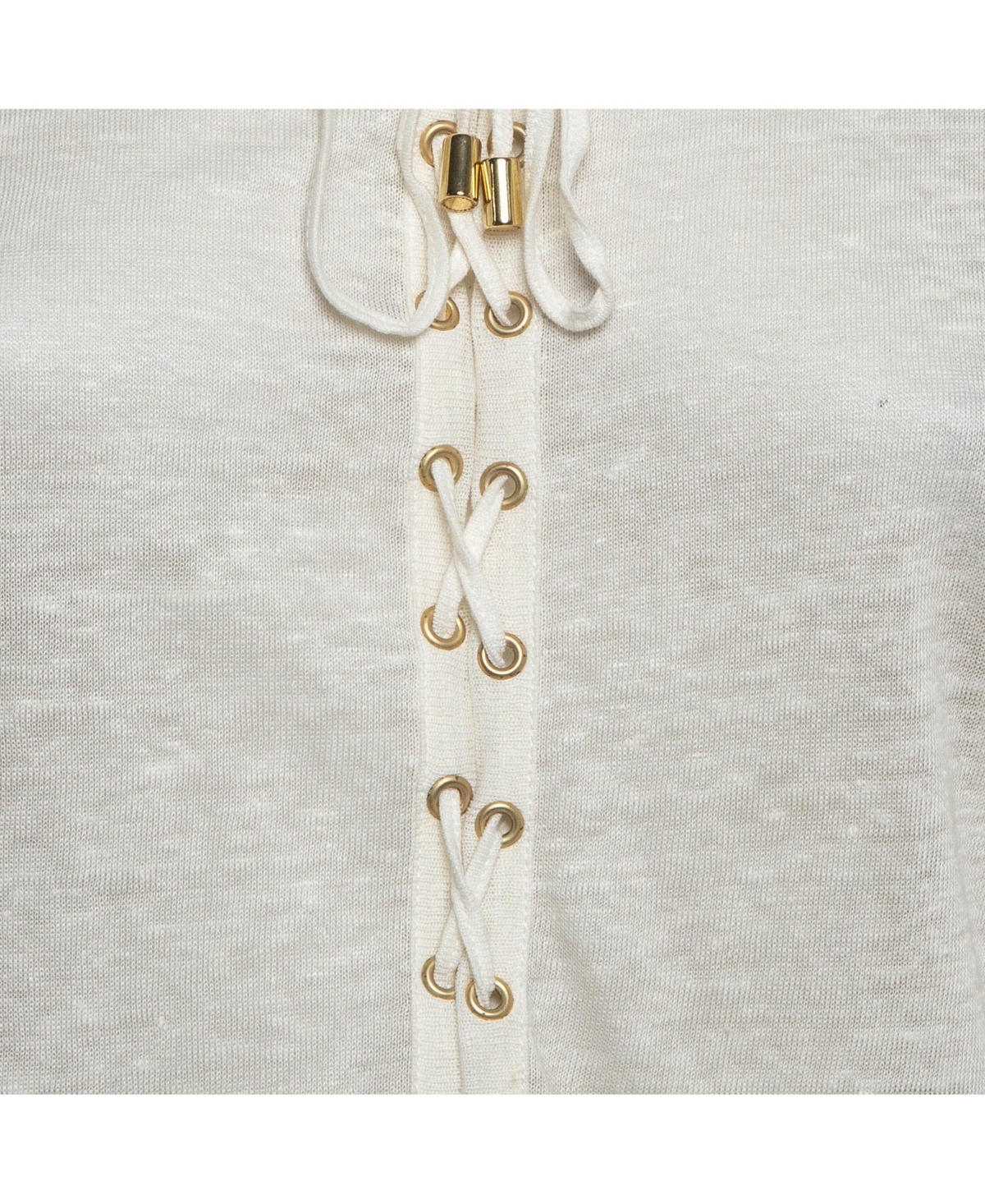 Pre-Owned Balmain Women's Off-White Linen Knit Lace-Up Top