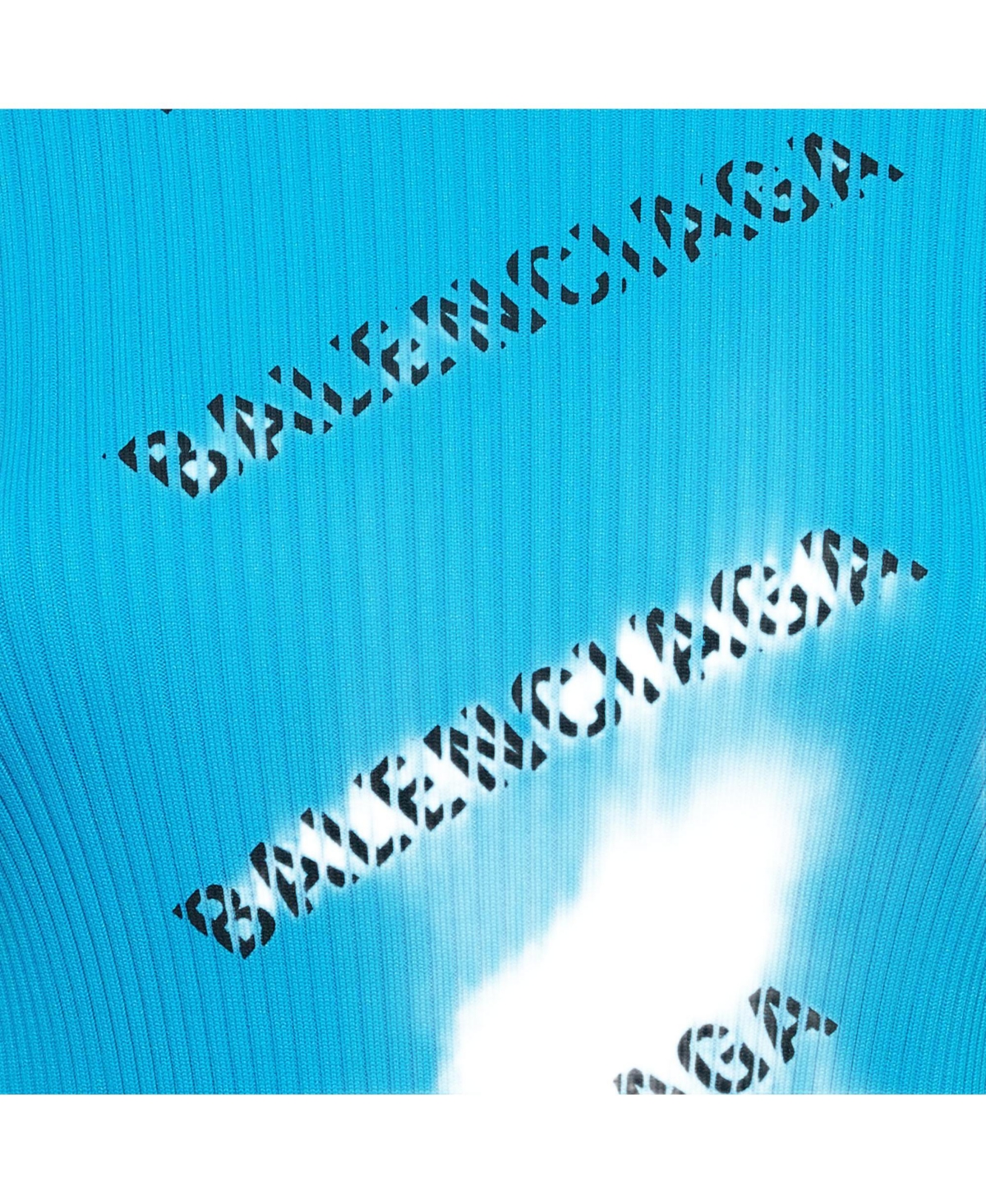 Pre-Owned Balenciaga Women's Blue Logo Print Rib Knit Full Sleeve Top S