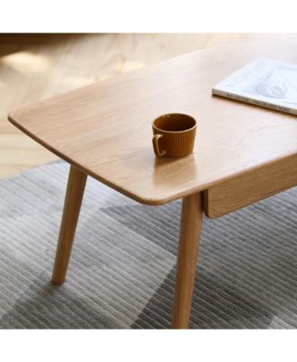 Solid Wood Center Table with Storage Shelf in Natural Finish