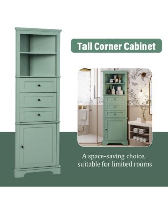 68.9"H Triangle Tall Cabinet with 3 Drawers and Adjustable Shelves for Bathroom/Living Room