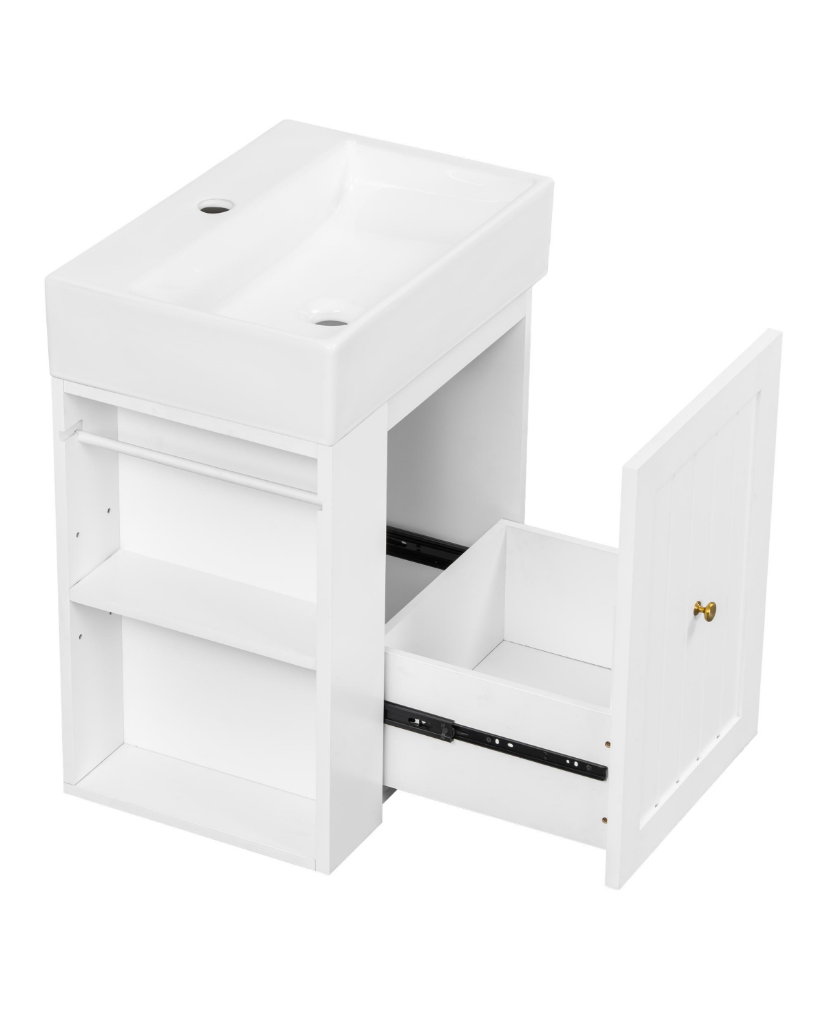 Casainc Bathroom Vanity with Ceramic Sink Storage Cabinet Drawer and Golden Handle